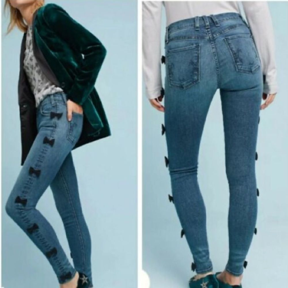 Anthropologie McGuire Denim Newton Mid Rise Bow Detail Skinny Ankle Jean…